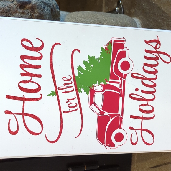 HOME FOR THE HOLIDAYS WOOD GLITTER SIGN & FELT X-MAS TREE - Picture 3 of 8